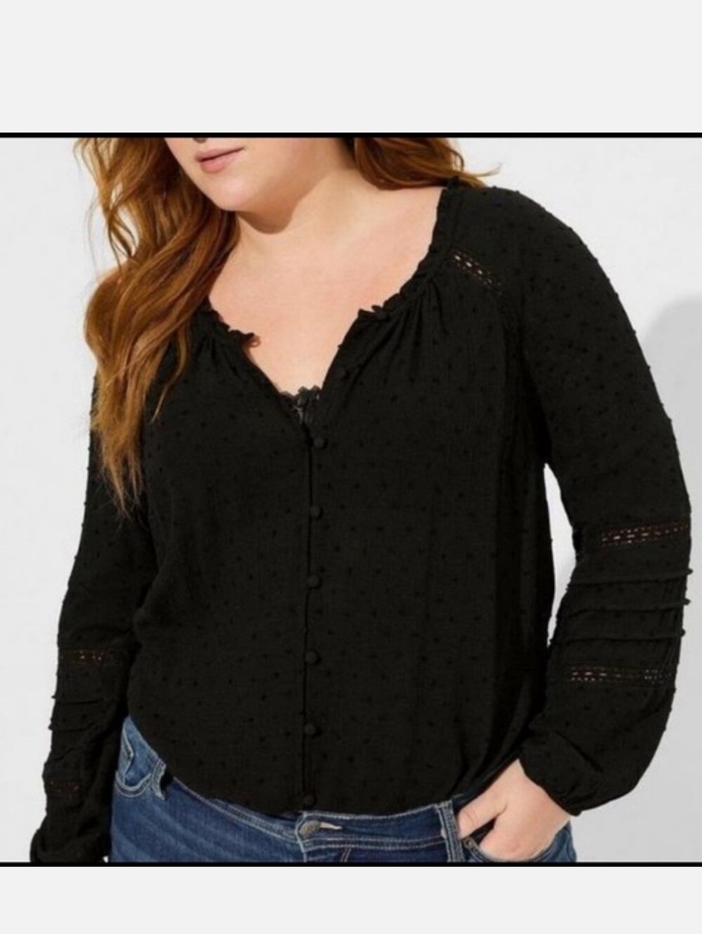 Torrid Black Swiss Dot Button-Front Blouse Black Size 3/3x